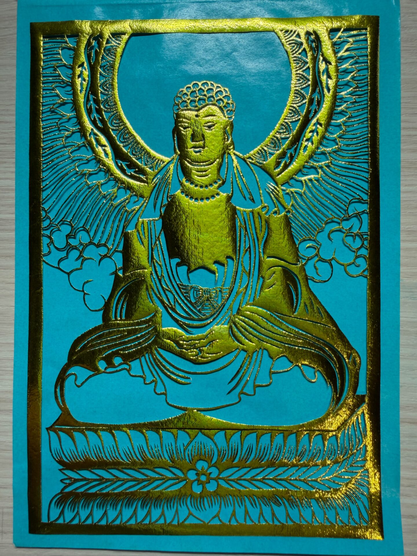 ペパーミントグリーン地の金箔装飾画